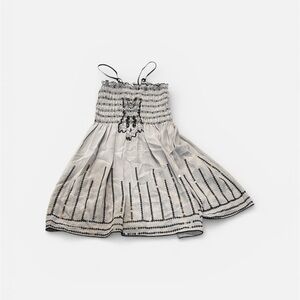 Girls White & Black Embroidered Smocked Sundress